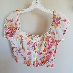 Forever 21 floral cropped button up blouse